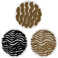 Marimekko - Oiva/hyräily Tallrikar 20 Cm 3-pack Mörk Sand/vit - Svart