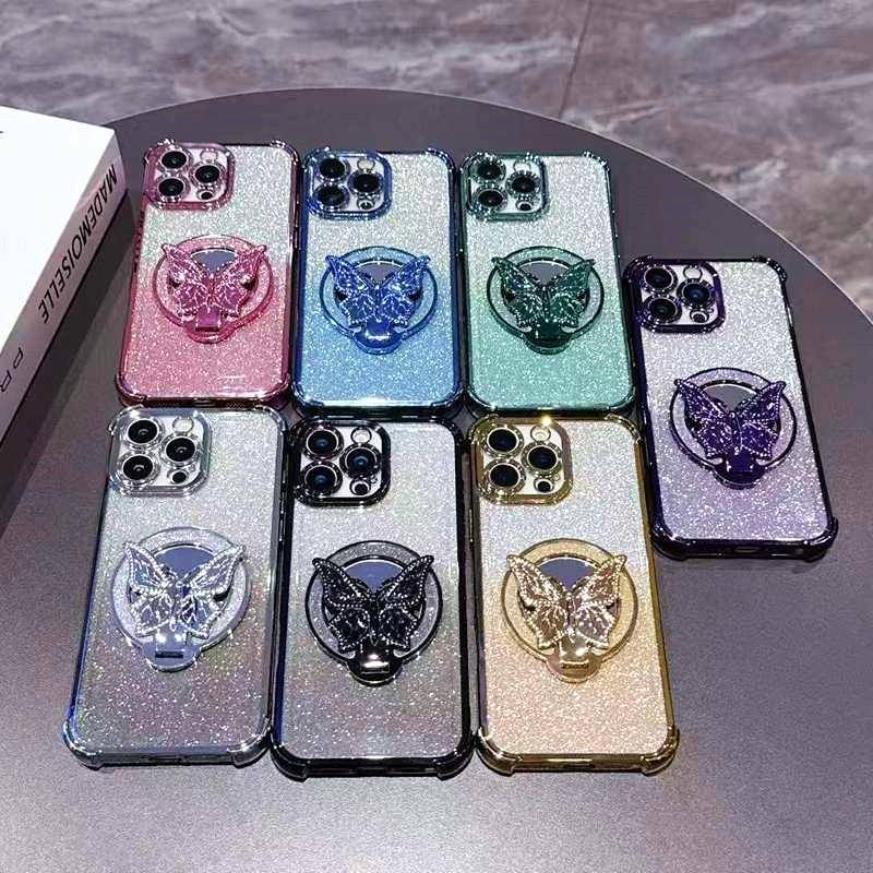 Stöttåligt Spegel Fjäril Hållare Mobilskal För Oppo Find X9 X8 X7 Ultra X6 Pro Find X5 X3 Lite X8s Plus 5G Glitter Mjukt Skal svart