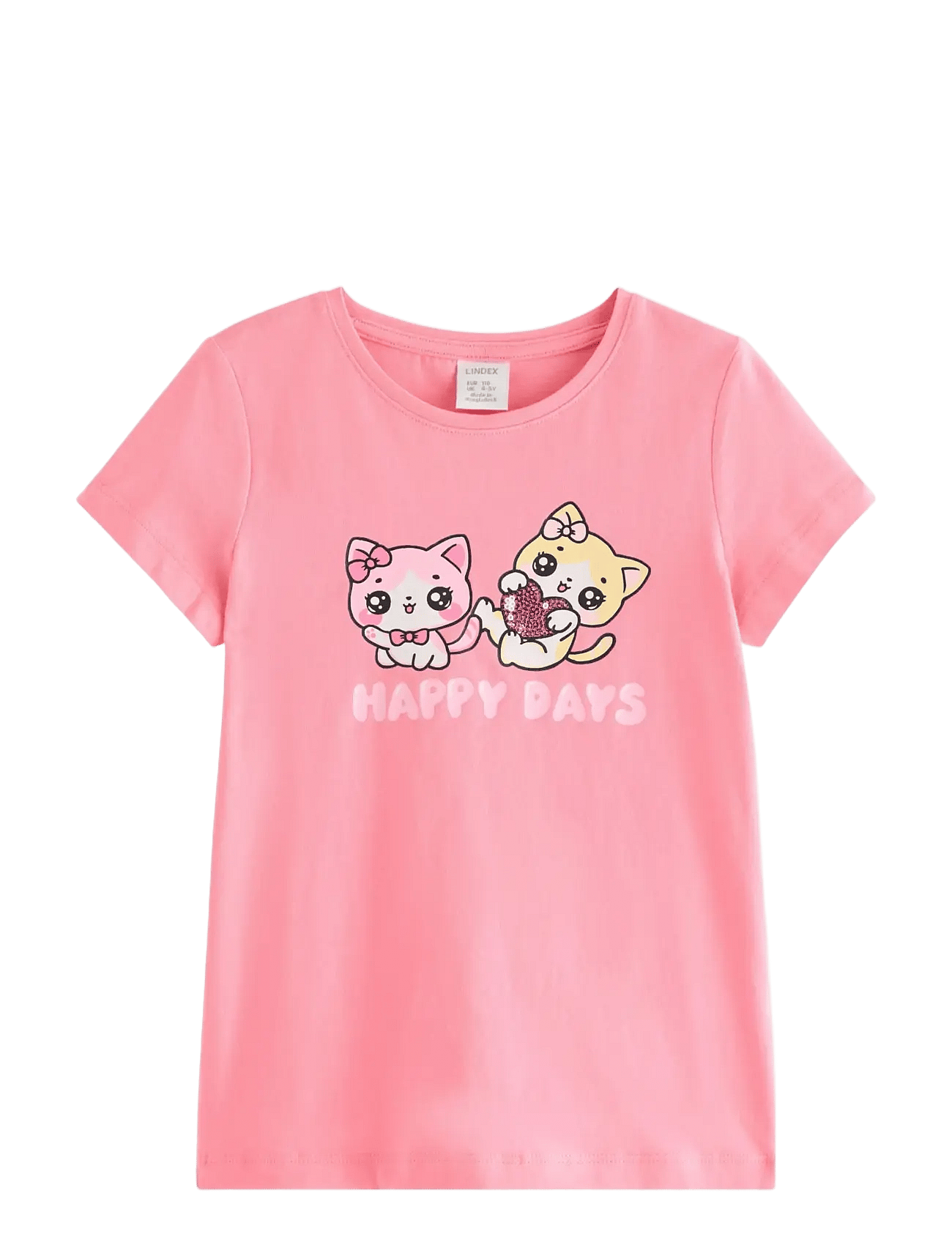 Lindex Top Ss Cats With Sequins Plcem - Pink - 98