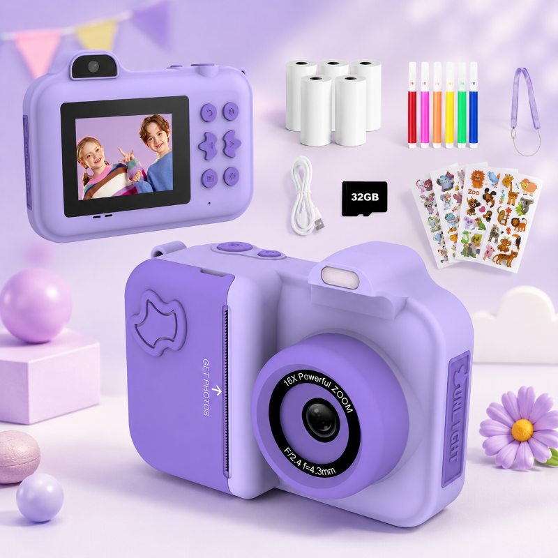 Instant Print Camera – Kreativt & interaktivt – Instant-kamera för barn Lila | Pedagogiska Träleksaker (size)