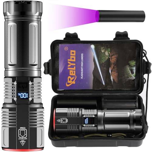 Relybo LED Ficklampa Uppladdningsbar, Laddningsbar LED-ficklampa extremt ljus 1000000 lumen Ficklampa, XHQ100 Kraftfull Ficklampa för Strömavbrott, Camping Utomhus, Nödsituationer