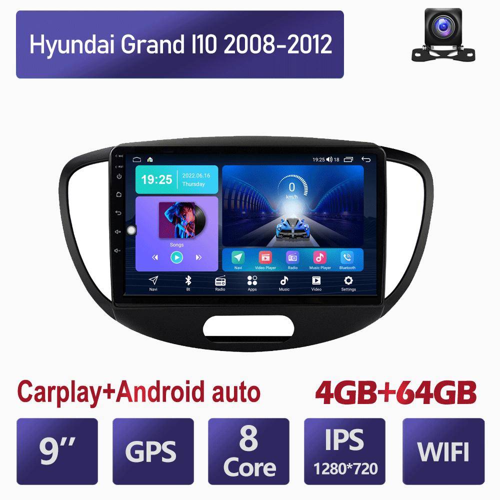Trådlös Android Bilradio Carplay För Hyundai Grand I10 2008-2012 Multimedia Videospelare GPS-Navigation WIFI 4+64GB
