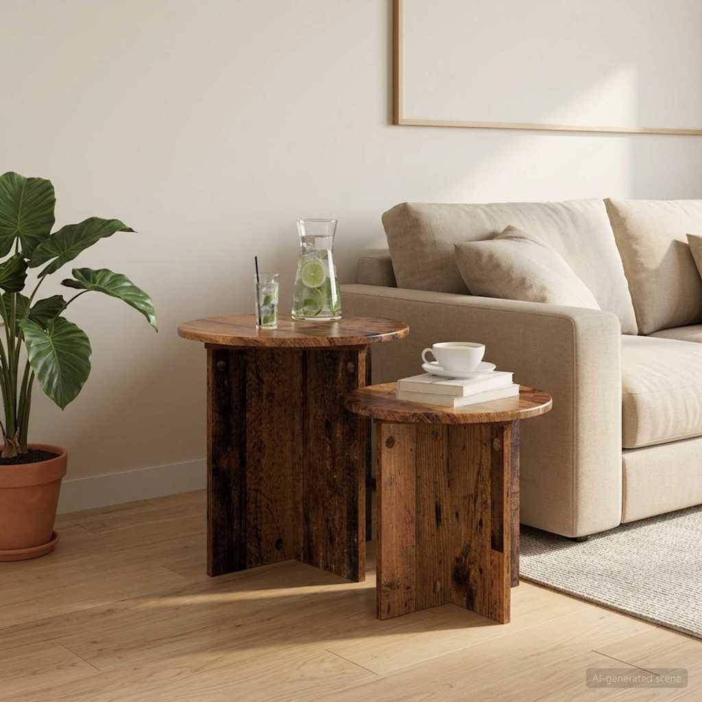 Sidebordssæt 2 stk. Ø 45 x 45 cm Konstrueret træ Gammelt træ