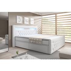 Komplett Sängpaket Celio 180x200 LED-belysning - Vit|Konstläder Säng med förvaring Vit Cloud47