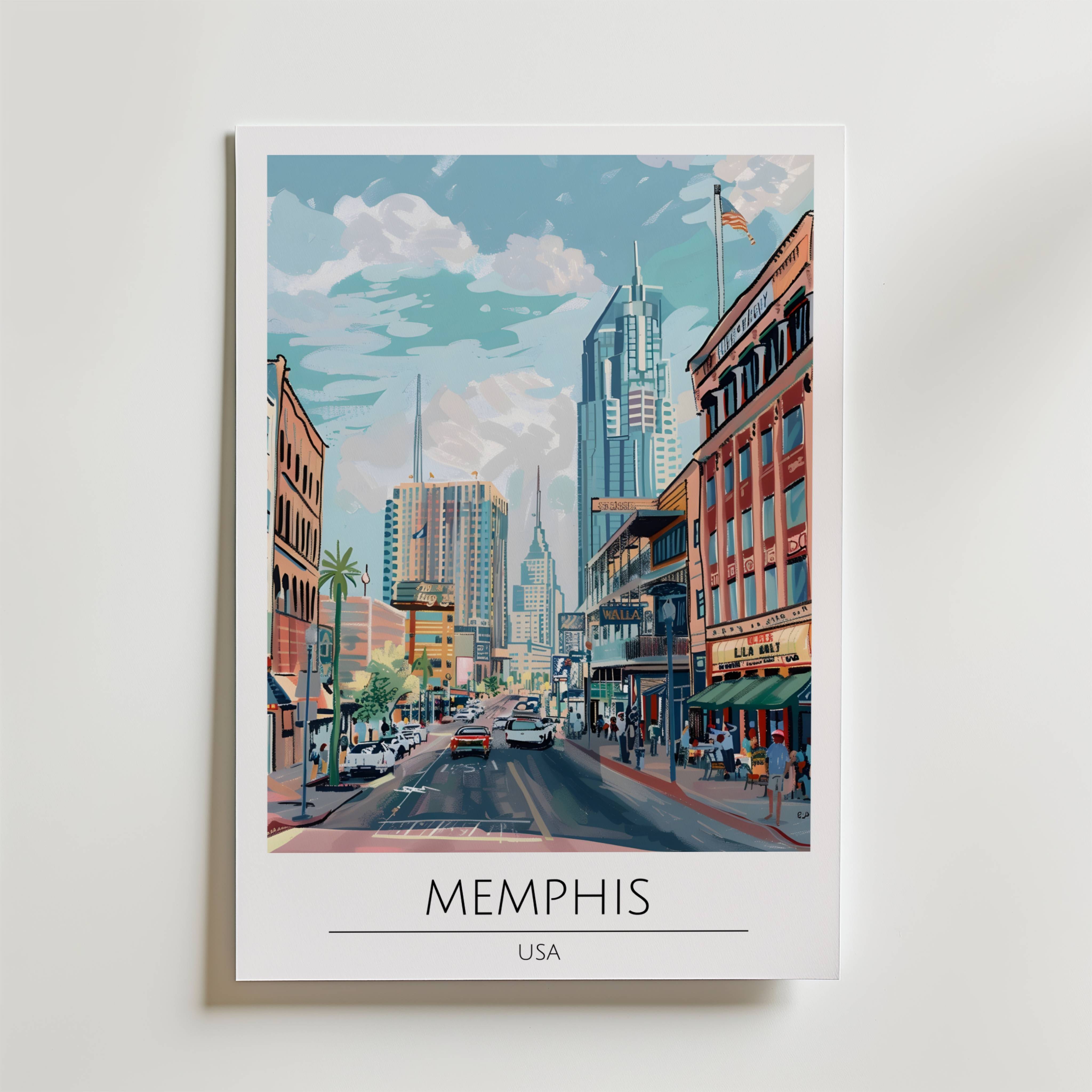 Memphis Downtown Skyline Poster - Premium Canvas 100x140 cm