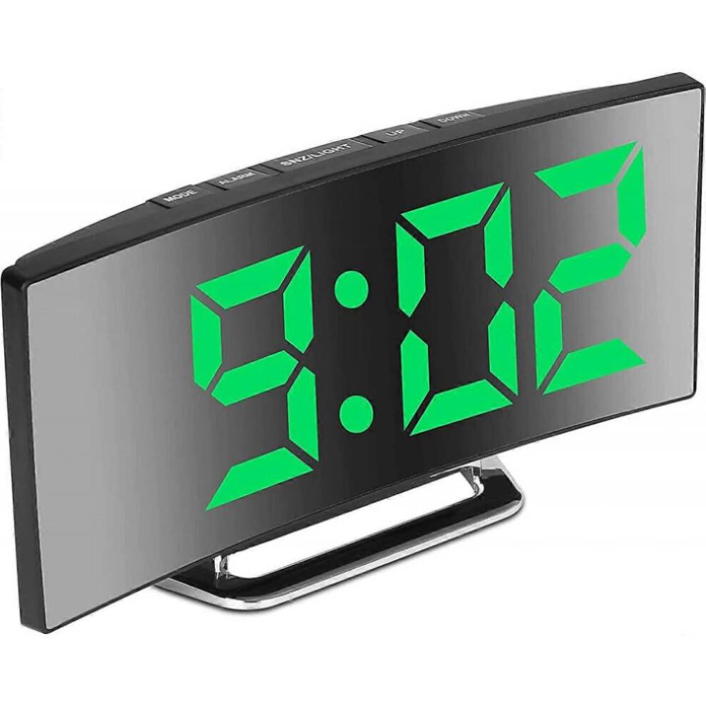 Digitalt lydløst vækkeur uden tikken til soveværelset, 7'' stor LED-spejlskærm, 2 lysstyrkeindstillinger, 12/24 timer, temperatur,