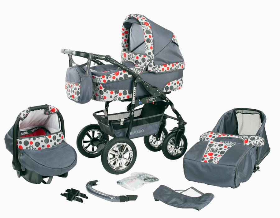 Bavario 3 in 1 Mörkgrå med Röda & Svarta Ringar