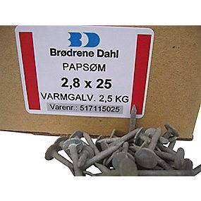 Tagpapsøm 2,8x25mm Varmgalvaniseret -1285 stk. pr. pakke.