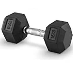 Professionell hantel 15 kg hexagonal gummerad hantel med format handtag vikt gym hem gym