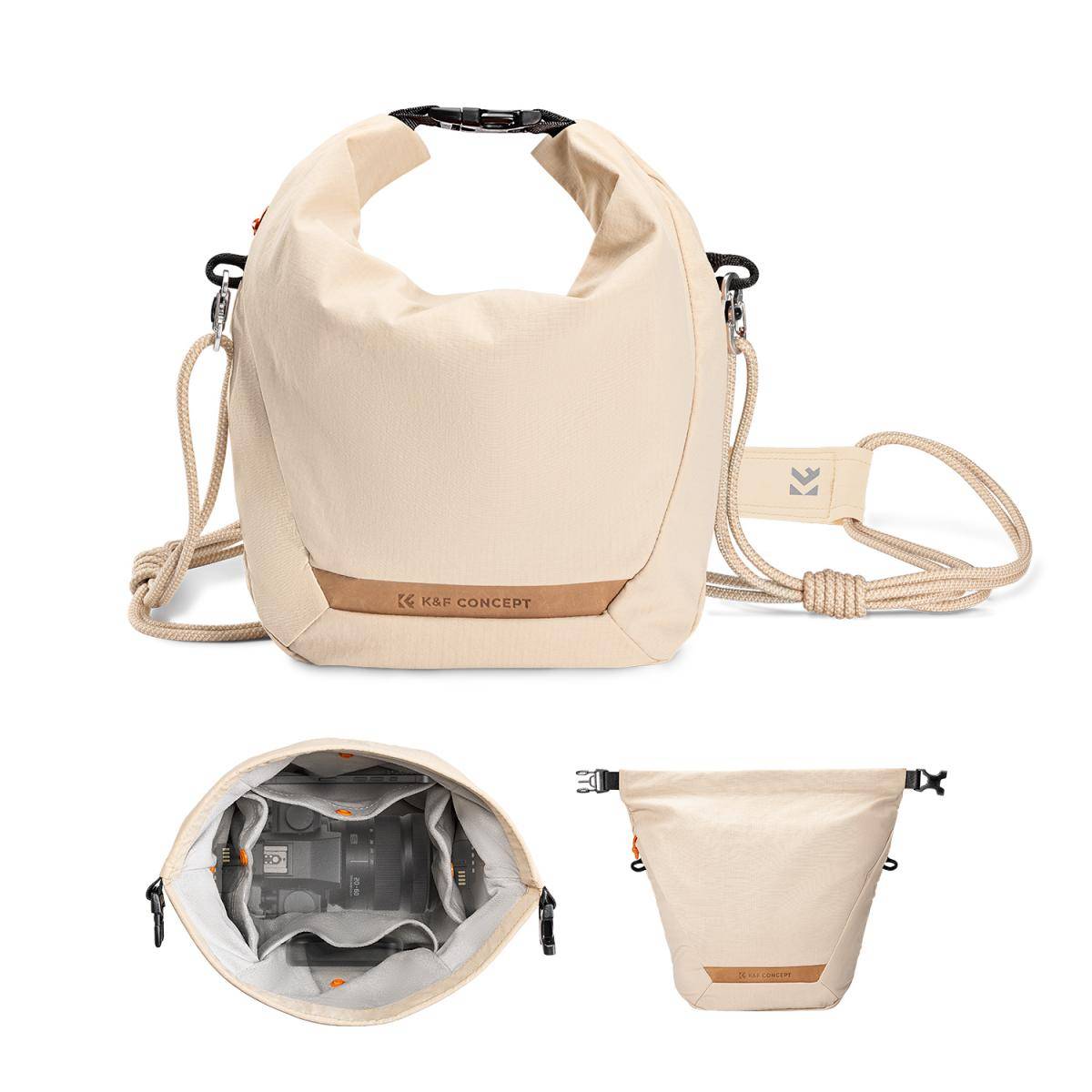 KENTFAITH K&F Concept Camera Sling Bag Small Camera bag Lightweight Crossbody and Inner Liner Bag for Protection and Versatility, Beige