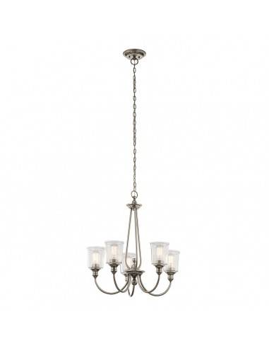 WAVERLY Lysekrone i stål og glas Ø66 cm 5 x E27 - Tingrå/Klar med dråbeeffekt