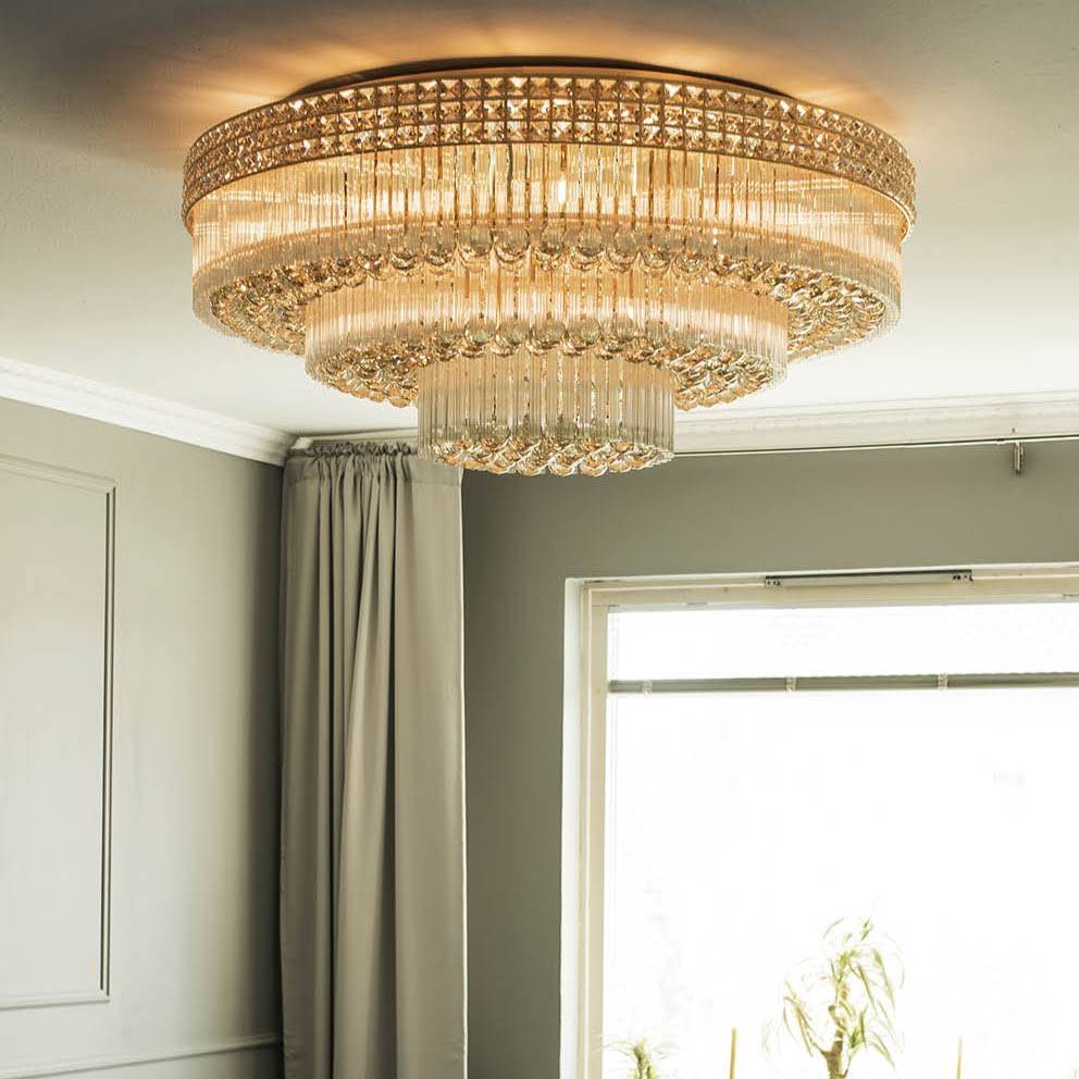 Stor Plafond Kristall Ø100cm Marbella Guld | Taklampa | Kristallkrona | Vesani