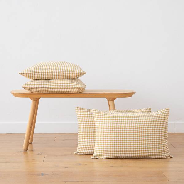 Gingham pudebetræk i hør Antique Gold
