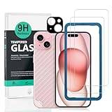 Ibywind 2 Pack Screen Protector Apple iPhone 15 5G 6.1",9H Hardness Tempered Glass,with 1Pc Cover for Camera Lens,1Pc Carbon Fiber Film for Back,No Bubbles,Easy to Install