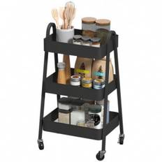 Serveringsvagn med 3 Meshhyllor och Låsbara Hjul – 42,4 x 29,8 x 74,5 cm