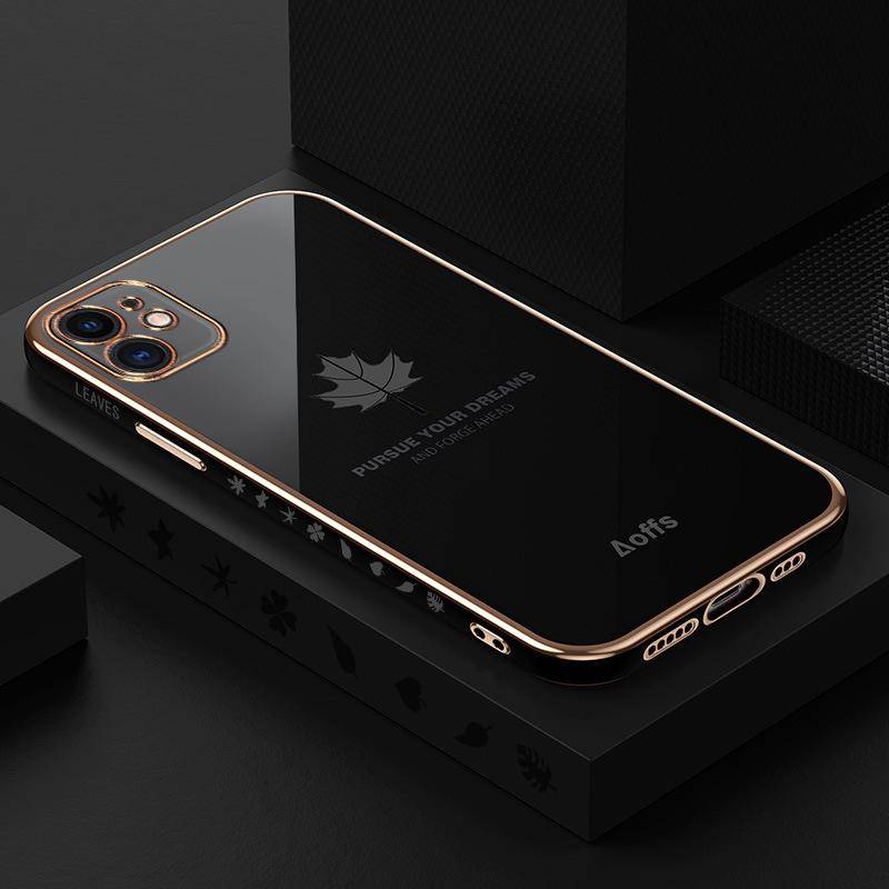 Passar till iPhone 16 Mobiltelefonfodral Anti-fall Lönnlöv Apple 15 Skyddsfodral 13 Fullt Skydd 14 Promax Elektropläterad Silikon iPhone16plus