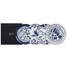 TOKYO design studio Flora Japonica set med 4 tallrikar blåvit, 20,6 cm, ca. 2,2 cm hög, asiatisk porslin, japansk blomdesign, inkl. presentförpackning