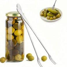 2 st inläggningsgafflar i rostfritt stål, olivgafflar, picklegrabber i burk med långa handtag, konserveringsgaffel, cocktailgaffel, fruktgaffel i rost - Multifärgad (26cm silvergaffel 1PC+26cm silversked 1PC,26cm Silvergaffel 1st,26cm Silversked 1st)