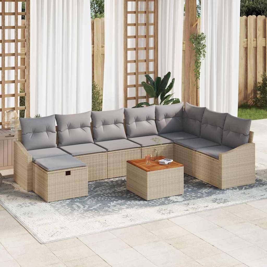 Havesofa Sæt 9 stk. Beige polyrattan