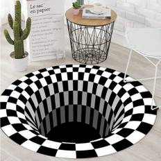 3D Illusion Tæppe Sort og Hvid Stereo Rundt Tæppe Rund Diameter Anvendelig Stue Sofabord (140cmJG-05)
