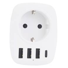 Multi-net USB-stikkontakt, multi-stikkontakt USB-oplader med 1 AC-udgang, 1 USB C og 3 USB-porte, stikkontakt kompatibel med iPhone/iPad, ideel til hjemmet