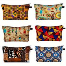 TEMU 1pc Africa Ethnic Print Cosmetic Bag, Afro Ladies Toiletries Makeup Organizer, Portable Lipstick Pencil Storage Bag For Travel, Polyester Material, Hand Wash Only, Mixed Colors,