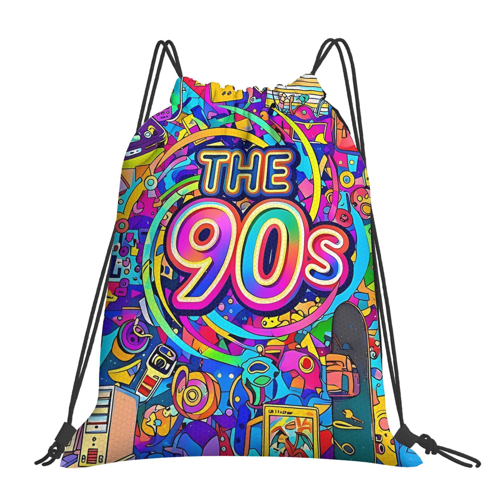 1pc The 90s Colorful Pop Illustration Print Drawstring Bags Men Women Storage Backpack Teenager Travel Bag Multi-functional Pocket