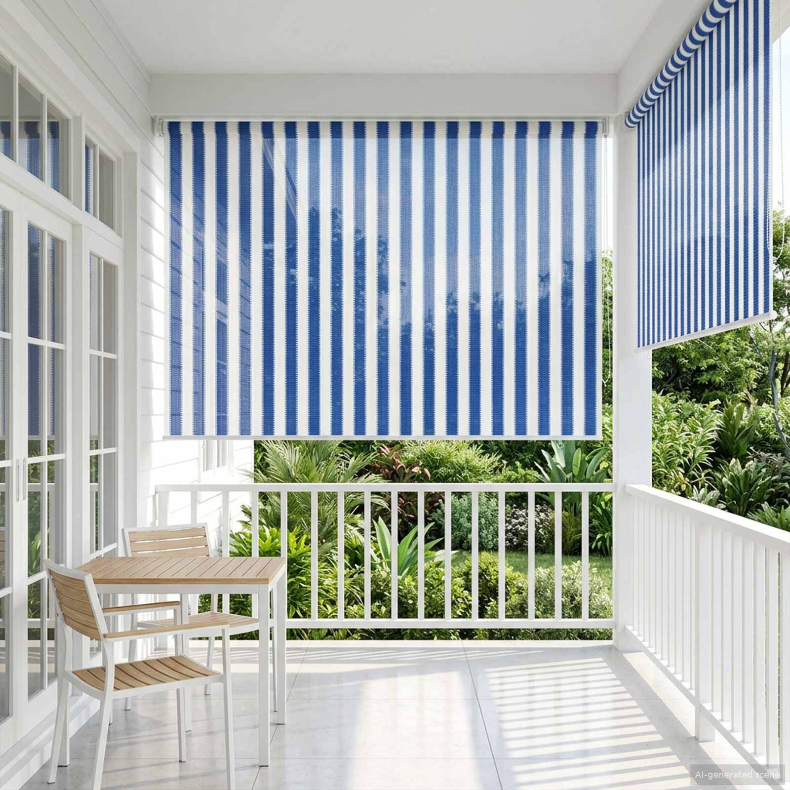 vidaXL Utomhus Rullgardin 90% UV Block Blå och Vit Rand 220 x 230 cm