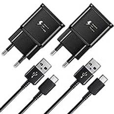 2-Pack USB Laddare, Snabbladdare Strömförsörjning med Laddkabel USB C Snabbladdningskabel för Samsung Galaxy S8 S9 S10 S20 S21 Plus A54 A53 A34 A14 A13 M33 M14 M13 5G, Typ C Mobiltelefonadapter