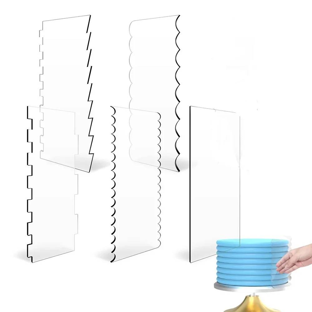 2/5pcs Acrylic Cake Scraper Decorating Contour Stripe Cake Comb Saw Tooth Smoother Buttercream Scraper For Frosting, Mousse