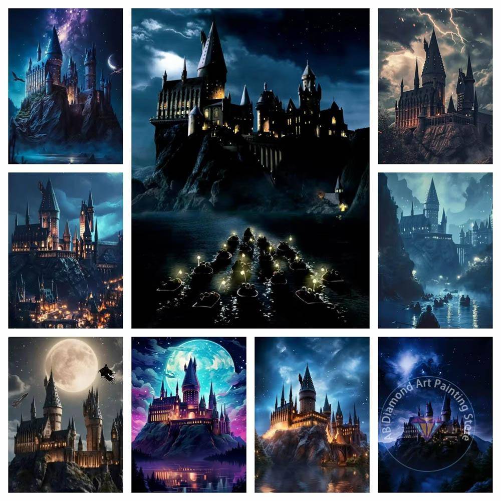 Harry Potter Hogwarts Slott Bild Diamantmålning Kit 5D DIY Rund Diamantbroderi Hantverk Heminredning