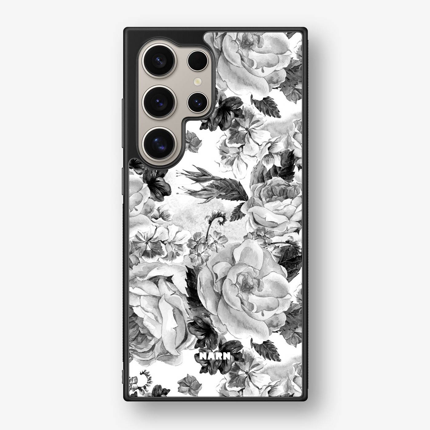 Mönstrat Mobilskal Samsung Galaxy S25 Ultra – Black & White Bloom – Svartvit – Stöttåligt | NARN