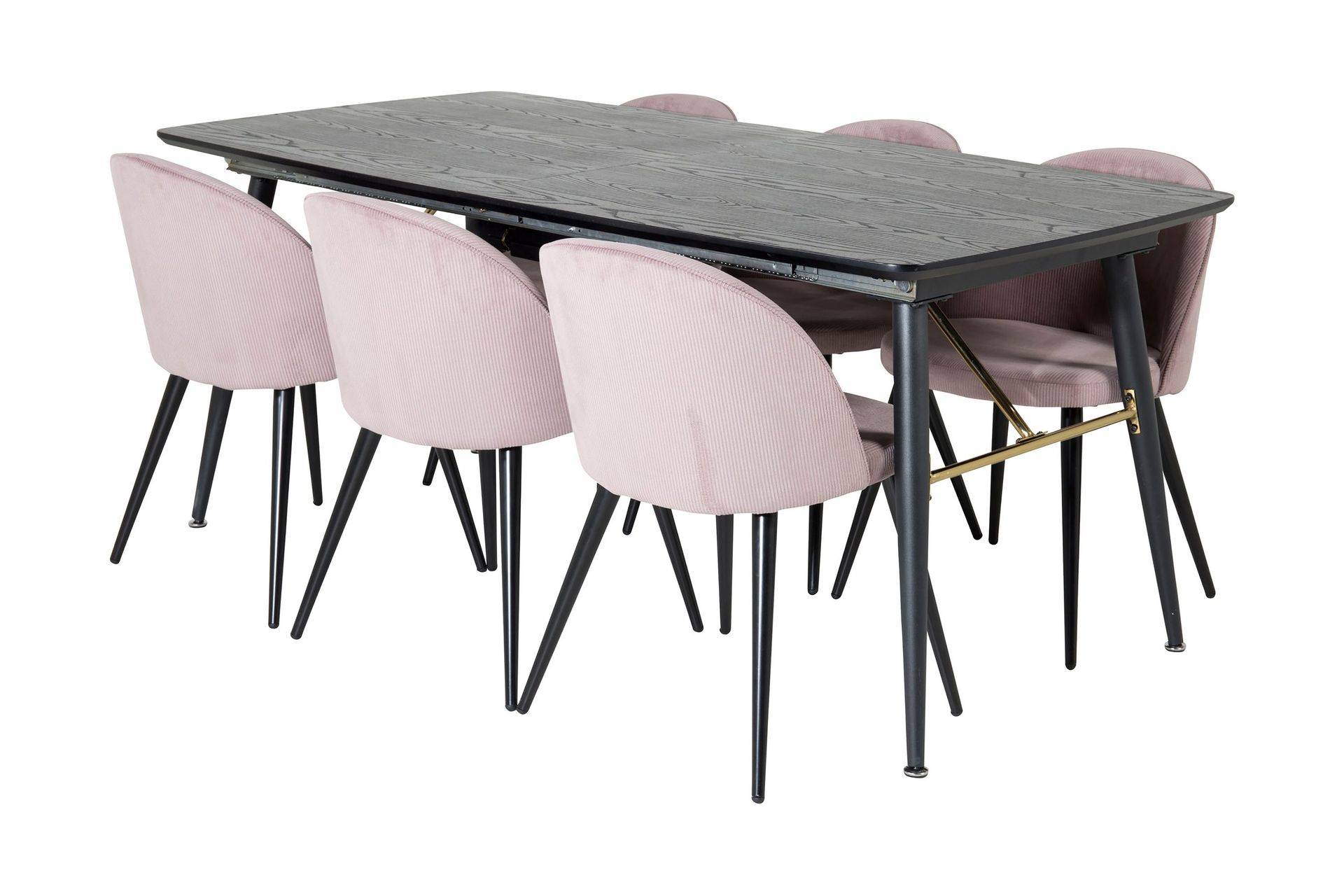 Irunea Förlängningsbar Matgrupp 180 cm inkl 6 Valeri Stolar - Svart/Rosa/Manchester Svart Venture Home