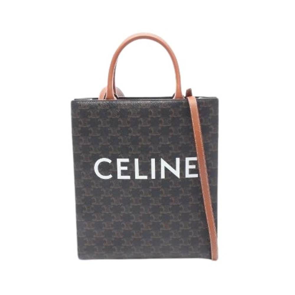 Celine Vintage Pre-owned Small Vertical Cabas Triomphe Coated Canvas Leather 2way Tote Bag - Vintage - Dame - Brun - ONE SIZE - Uld
