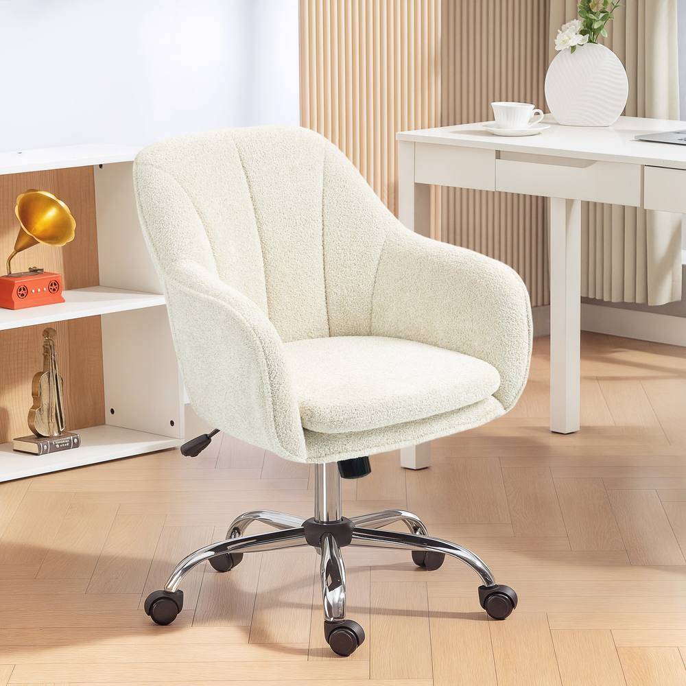 HOMCOM Velvet Office Chair, Makeup Vanity Chair with Tub Back in Beige