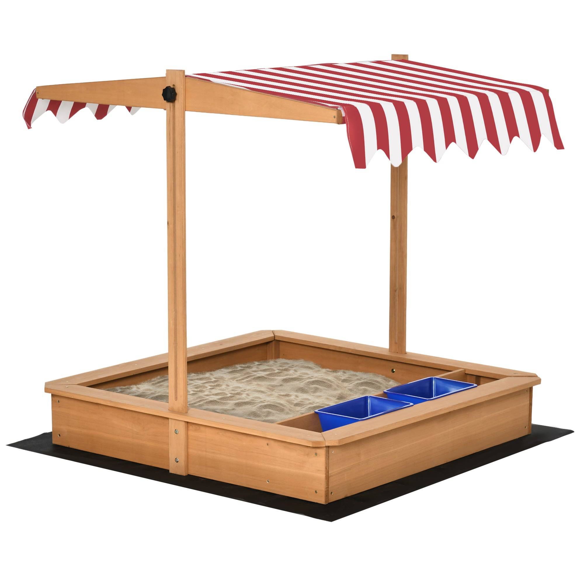 Sandkasse 107,5 x 107,5 cm, børnesandkasse med højdejusterbart låg, træsandkasse til børn 3-7 år til udendørs have, terrasse, balkon