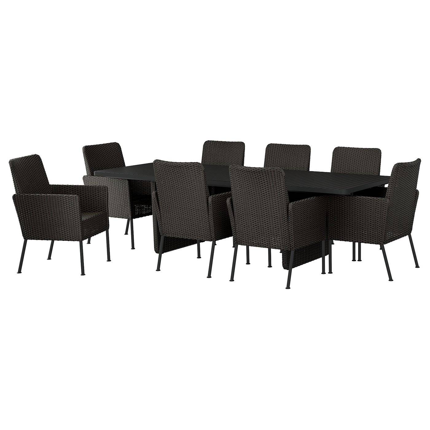VITTSKÄR bord och 8 stolar, utomhus konstrotting mörkgrå, 264x96 cm
