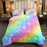 Galax duntäcke glitter regnbåge ränder täcke för barn pojkar flickor universum stjärnhimmel täcke infoga färgglada gnistrande stjärnor rymd täcke set 3 st sängkläder kung