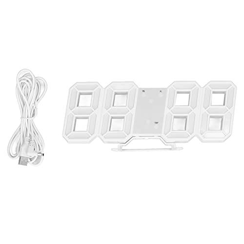 CHICIRIS 3D LED-väggklocka minimalistisk vit ram digital väggväckarklocka timer med temperatur för hemmets vardagsrum multifunktion (vitt ord)