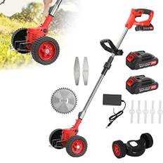 Haloppe Sladdlös trimmer, grästrimmer med 2 batterier och laddare, elektrisk gräsklippare för gräsmattskanter, trådlös ogrästrimmer, teleskopisk trimmer, röd
