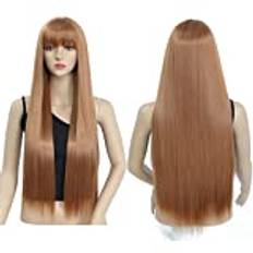 Långa Raka Blond Peruker för Kvinnor, Syntetisk hår Peruk med lugg, 75cm Long Straight Wig with Fringe Bangs for Women