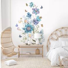 Wallsticker - Blå blomster og Sommerfugl
