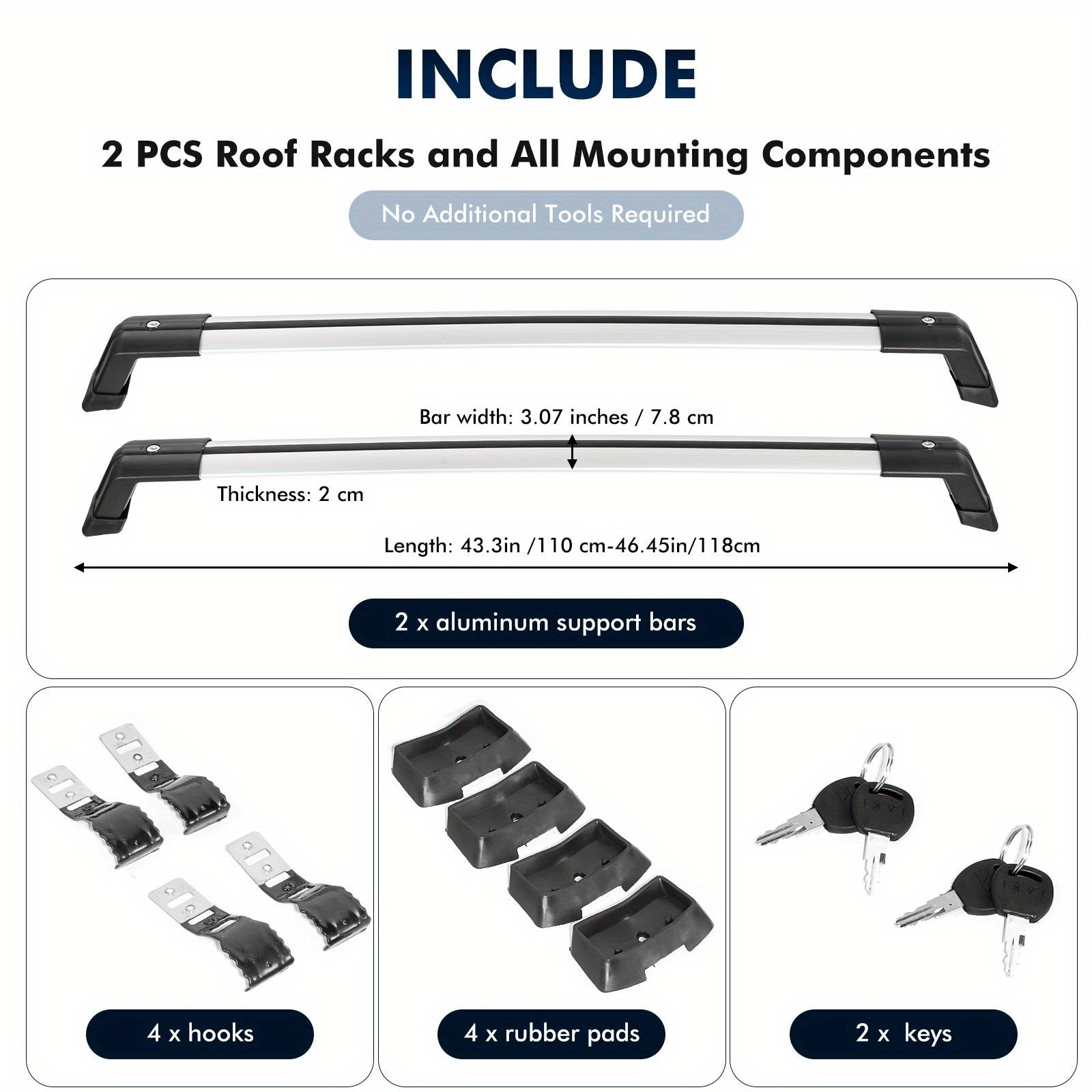 Universal Roof Rack Bars, 110cm Aluminum Alloy Roof Rack Crossbars, Suitable For Roofs Without Side Rails, 150kg Load Capacity, Adjustable Roof Crossbars With Locks, For Suvs, Sedans, And