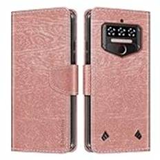 Shantime Träfiber textur läder plånbok flipfodral kompatibel med Oukitel WP23, korthållare, stöd och inre mjukt TPU-fodral skydd för Oukitel WP23 Pro (6,5 tum) roséguld