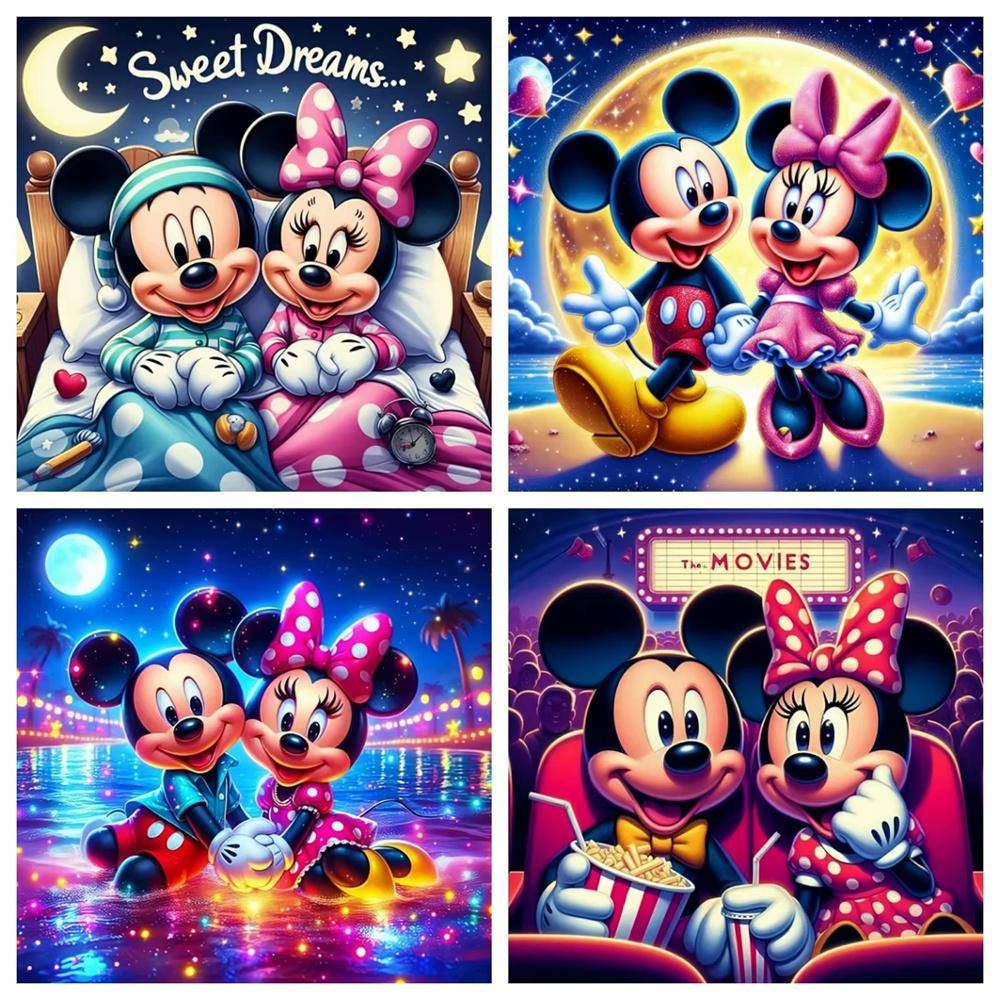 Mickey och Minnie God Natt Under Månen Tema Diamantmålning Ny Full Diamant Barnens Handgjorda DIY Diamantbroderi Materialpaket