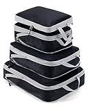 Meowoo 4-Delat Kompressionspackningsset – Compression Packing Cubes – Vattentät Resväskeorganisatör Med Dragkedja (XL, L, 2×M) – Platsbesparande för Handbagage & Resväska (Svart)