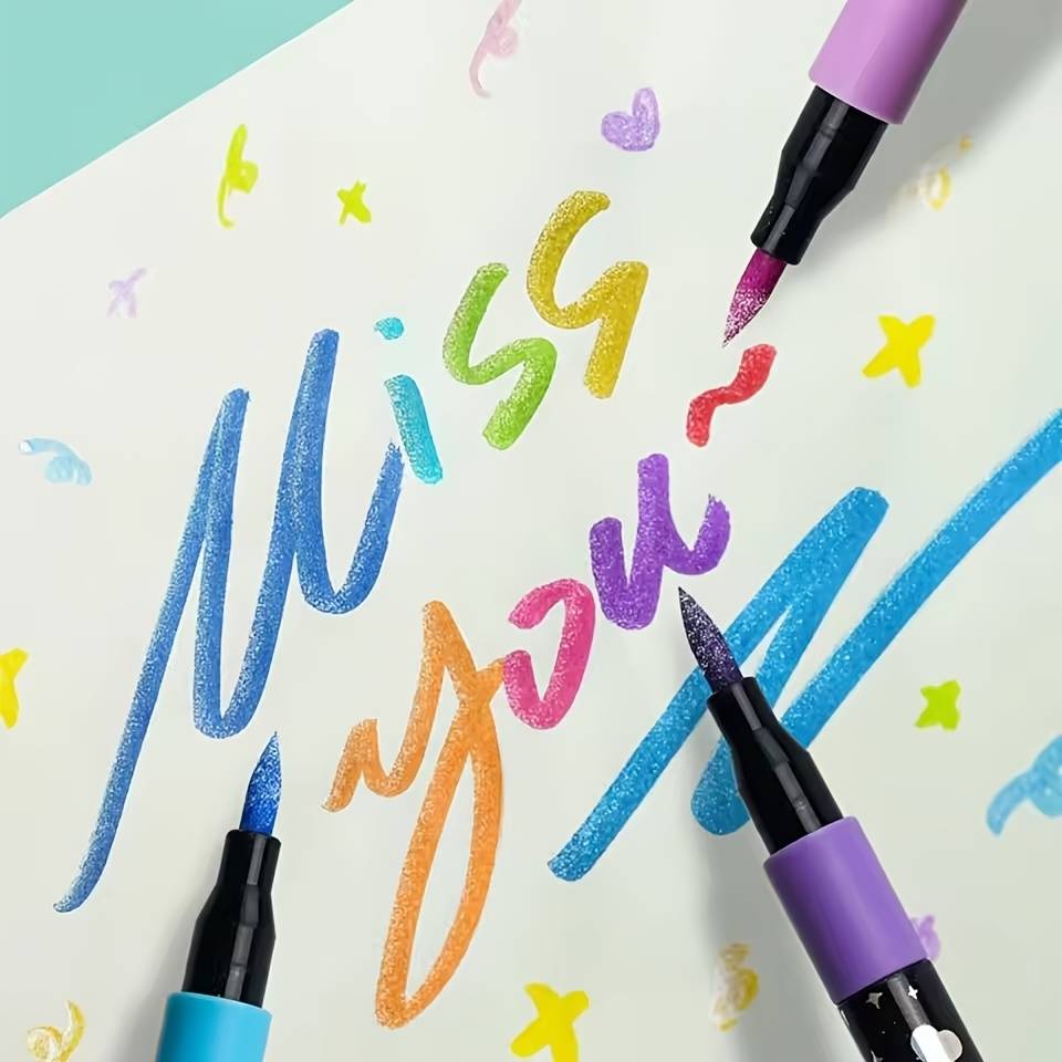 TEMU 12--tip Glitter Markers That Glow, Luminous Markers, Fluorescent Pens For Drawing, Ink, Glitter Pens