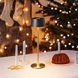 DAWALIGHT Dimbar bord trådlös 4000 mAh LED-batteri med touchströmbrytare 2700 K varm vit modern uppladdningsbar metall lampa för vardagsrum och sovrum, svart och guld