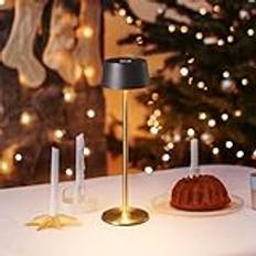 DAWALIGHT Dimbar bord trådlös 4 000 mAh bord LED-batteri med touchströmbrytare 2700 K varm vit modern uppladdningsbar metall lampa bord för vardagsrum sovrum inomhus, svart och guld
