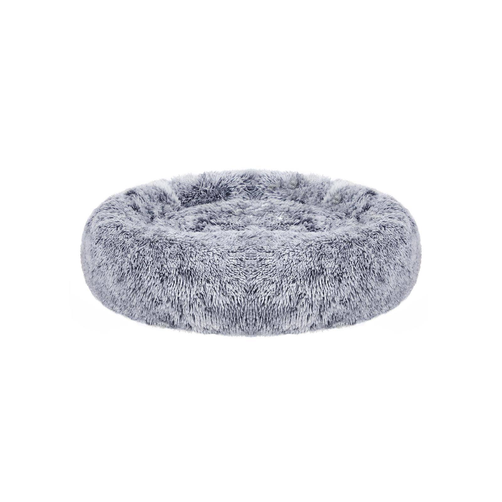 Donut hundeseng i lang plys - beroligende, aftageligt vaskbart betræk, Ø 70 cm, grå